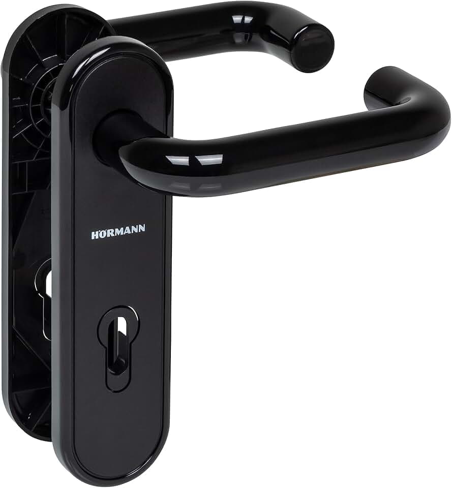 Hörmann Drückergarnitur D-110 (Kurzschild für Bundbart und Profilzylinder, schwarz aus Kunststoff, Türgriff) 534820