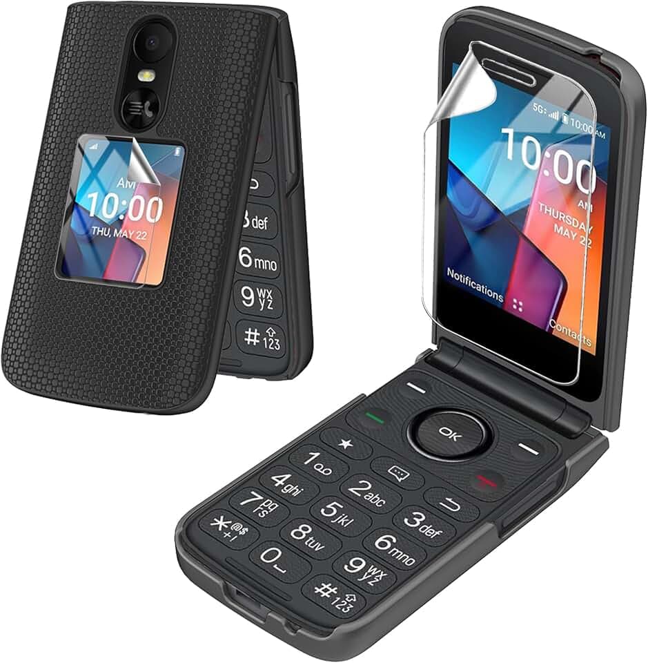 for TCL Flip 4 5G/T440 (2025) Phone case with Screen Protector Slim Hard Shell Protector Cover (Black)