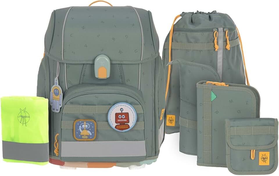 LÄSSIG 7-teiliges Schulranzen Set Kinder/School Set Boxy Unique Letters Green