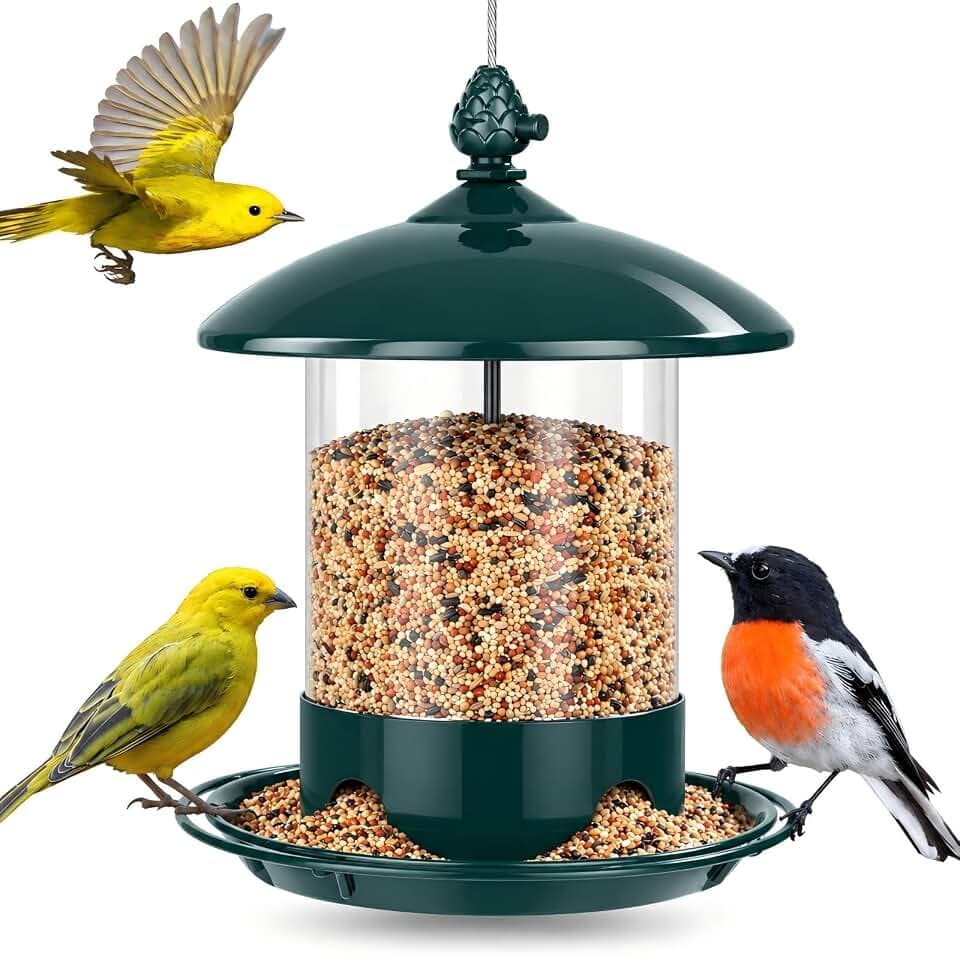 Gbekery Metal Bird Feeders for Outdoors Hanging, 360° Feeding Tray, Green