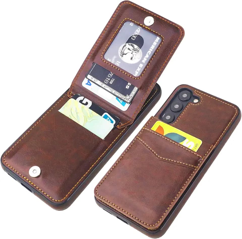 KIHUWEY Compatible with Samsung Galaxy S23 Plus Case Wallet with Credit Card Holder, Flip Premium Leather Magnetic Clasp Kickstand Heavy Duty Protective Cover for Samsung Galaxy S23 Plus 6.6" (Brown)
