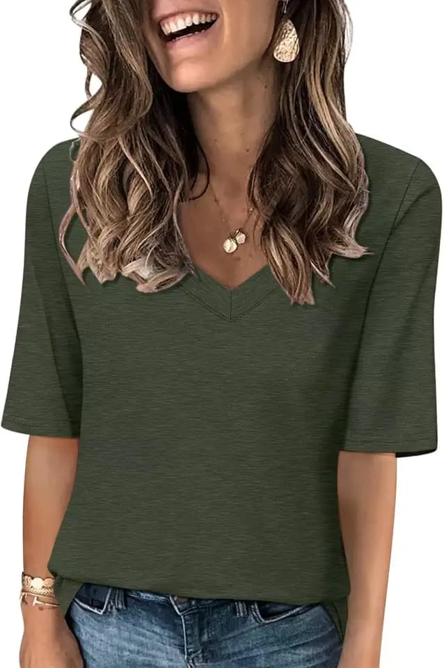 Minetom Women's V Neck T Shirts Casual Half Sleeve Tops Basic Summer Tees