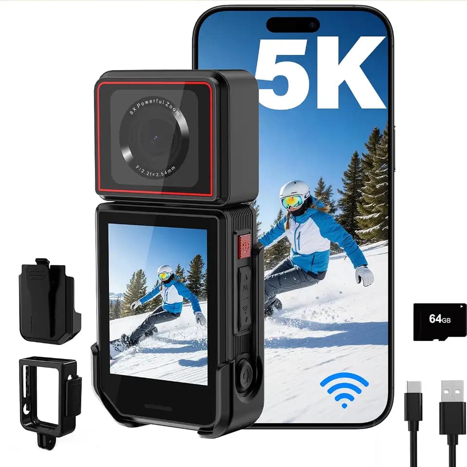 5K Action Camera with 180° Rotation 6-Axis EIS Touch Screen Body Cam