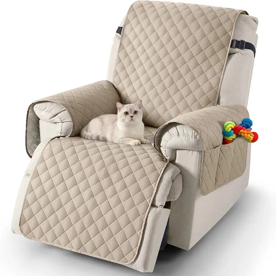 TAOCOCO Sesselschoner für Relaxsessel, Sesselbezug Relaxsessel mit Armlehnen und Taschen, Sessel überzug Wasserdicht für EIN Zuhause mit Kindern und Haustieren(Khaki, 55×231 cm)