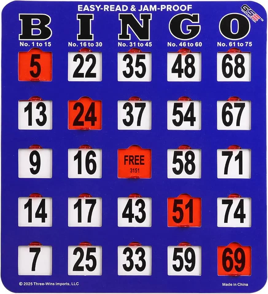 GSE Jumbo Easy-Read Shutter Slide Bingo Cards Bulk, 25-Pack Reusable Cards