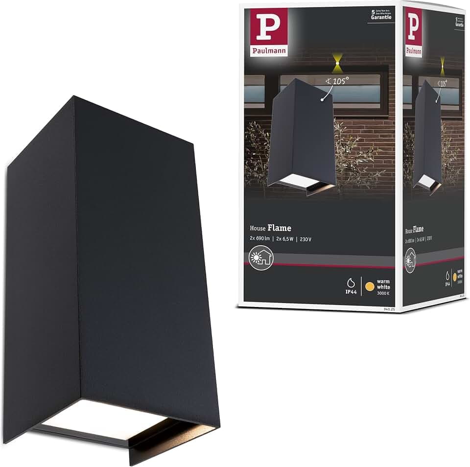 Paulmann 94325 LED Außenleuchte Außenwandleuchte Flame 2er Set IP44 eckig incl. 2x5,8 Watt Anthrazit Aluminium 3000 K