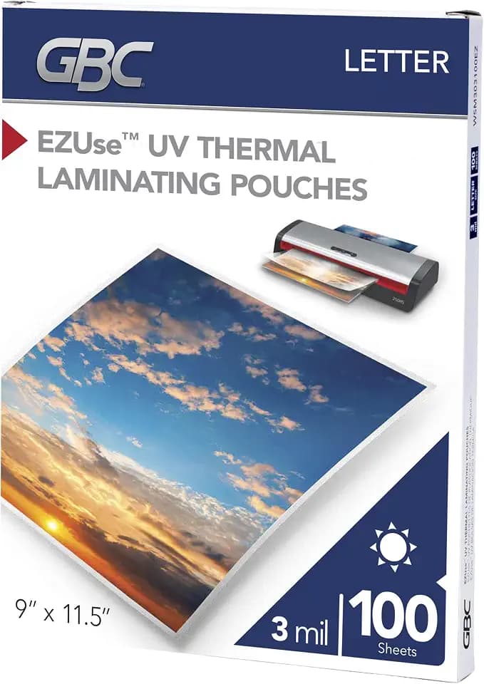GBC Laminating Sheets, Thermal Laminator Pouches, 3 Mil, Fits Letter Size Paper 9 x 11.5 Inch, EZUse UV, 100 Count (WSM303100EZ)