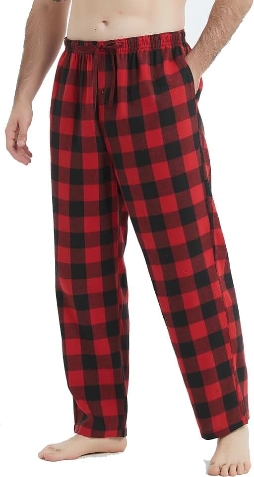 Herren Pyjamahose Flanell Baumwolle kariert Schlaf & Lounge Hose, PJ Hose mit Taschen und Knopfleiste
