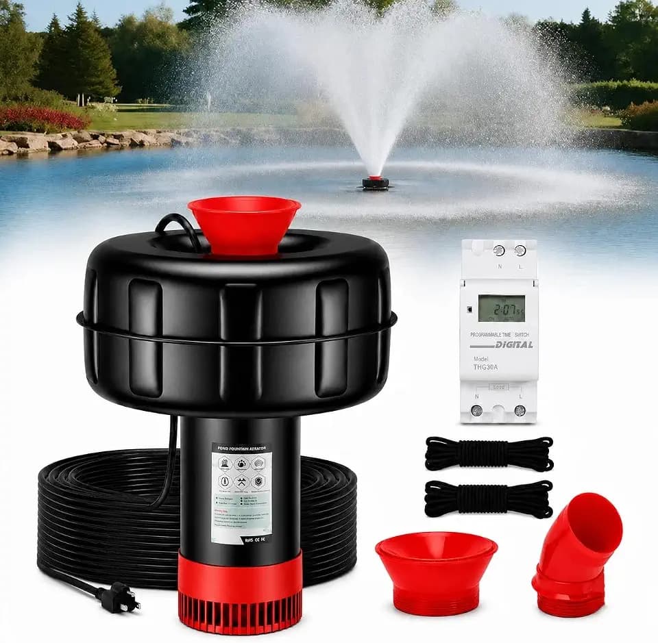 15000 GPH Pond Fountain Aerator, 110V,Floating Pond Fountain Pump with Stainless Steel Body, Pond Aerator Pump for Small & Large Ponds and Lakes (Rosa)