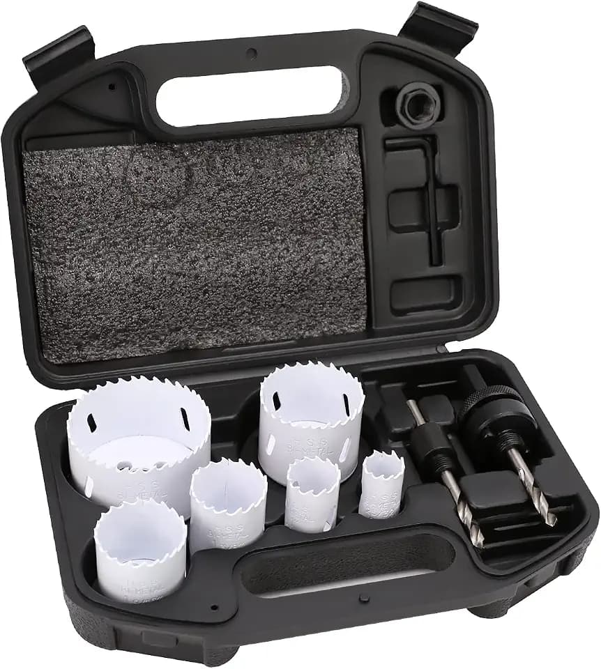 Amazon Basics 9-teiliges Bimetall-Hochgeschwindigkeitsstahl-Lochsägen-Kit mit Tragekoffer, 25/32" to 2-11/16”, Schwarz