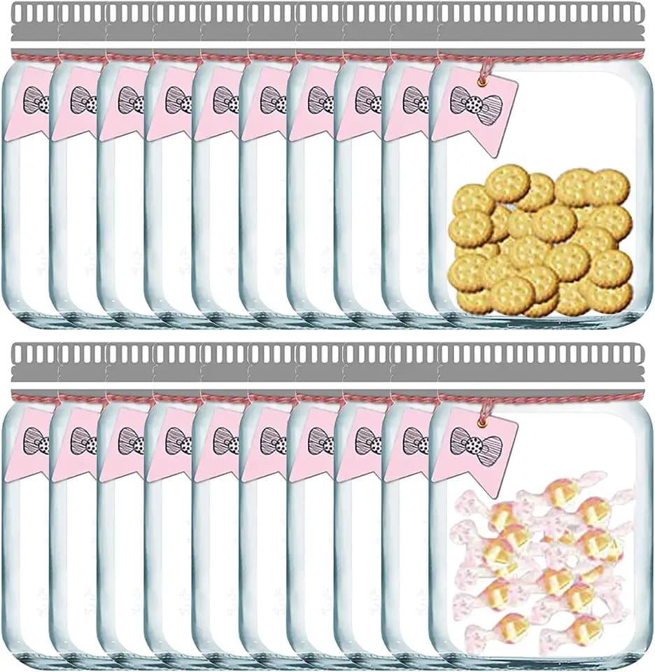 20 Stück Einmachglas Taschen,Snacks Taschen,Lebensmittelbeutel mit Schleifenetikett für Sandwich, Obst, Süßigkeiten, Nüsse, Kekse