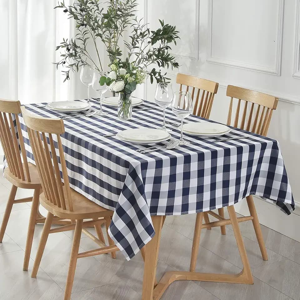 maxmill Checkered Tablecloth Stain Resistant Waterproof and Wrinkle Resistant Washable Heavy Weight Table Cloth Gingham for Dining Room and Outdoor Use, Rectangle 60 x 120 Inch Navy and White