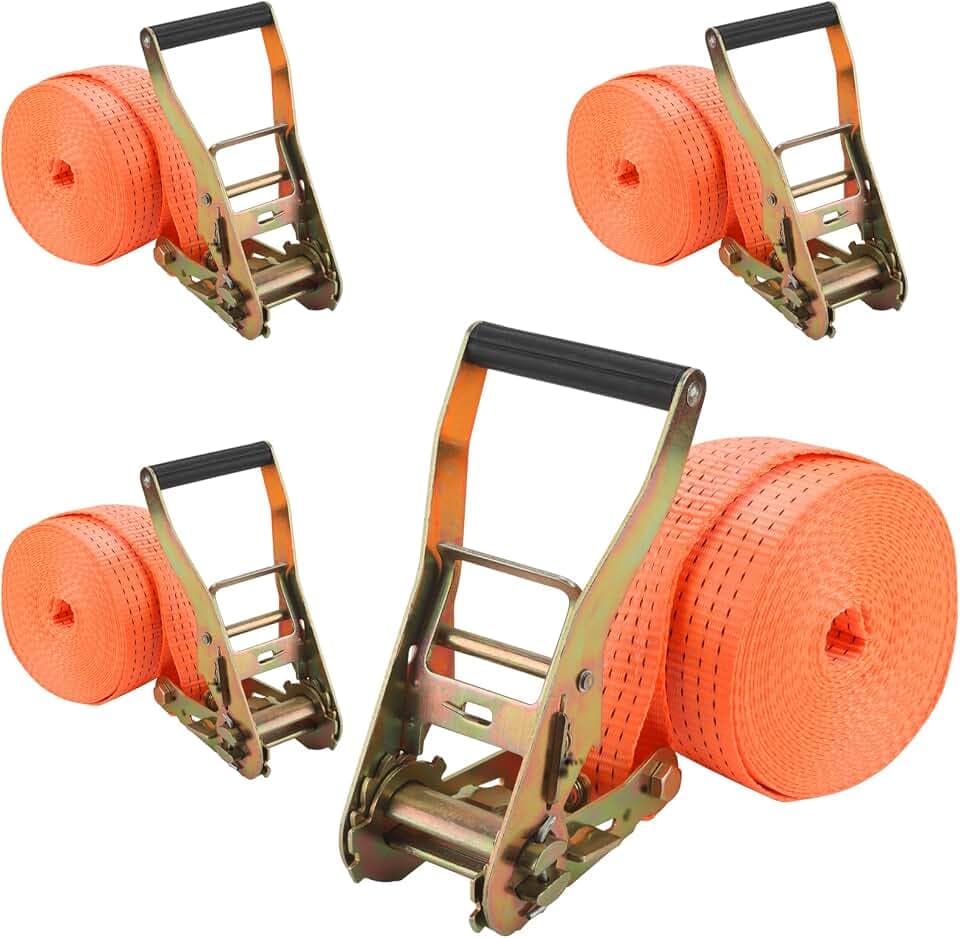 4 Stück 2000kg 8m Spanngurte mit Ratsche, 50mm 1 Teilig Einteilig Ratschengurt Zurrgurte für Ladungsbündelung, Gelb