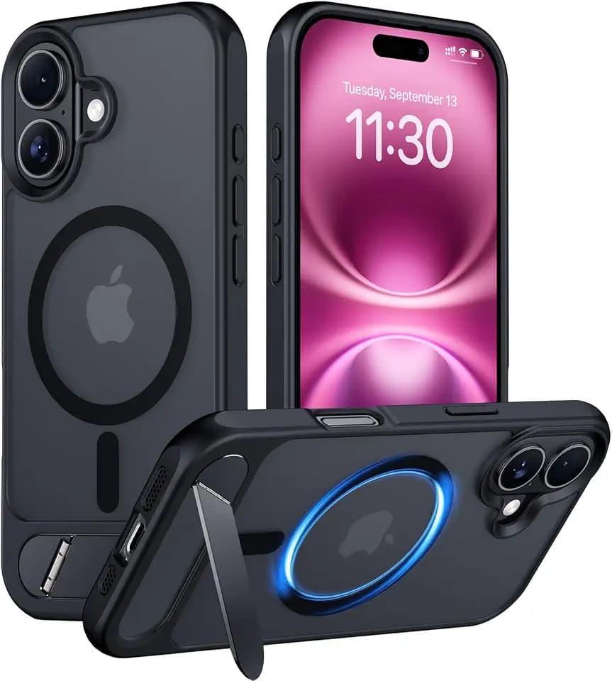 Temdan Magnetic Compatible with iPhone 16 Plus Case, [Built-in Invisible Kickstand][Compatible with MagSafe] [Military Grade Shockproof] Slim Translucent Matte Phone Case for iPhone 16 Plus 6.7"