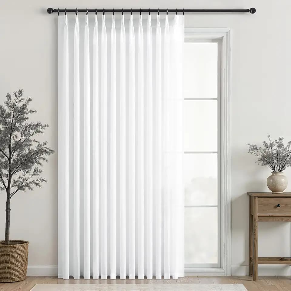 Topfinel 84 Inches Long Pinch Pleated Semi Sheer Curtains,Beige White Blended Light Filtering Window Curtains 84 Length for Living Room Bedroom Pinch Pleat Drapes with Hooks 1 Panels 72" Wx84 L