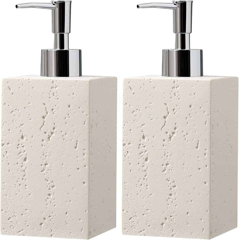 Soap Dispenser 14.2 OZ, 2pcs, Travertine Stone Look Empty Bottle