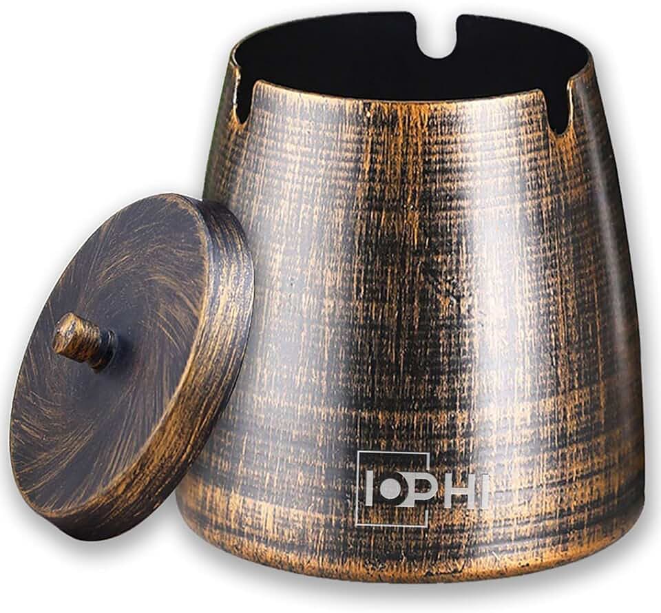 Aschenbecher mit Deckel (groß) geeignet für Innen- und und Draussen, Windaschenbecher aus Edelstahl, für Zigaretten-Reste und Asche in Garten Bar Büro
