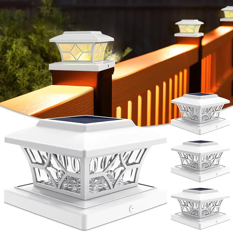VOLISUN Solar Fence Post Cap Lights, Cool/Warm Modes Outdoor 4Pack, White