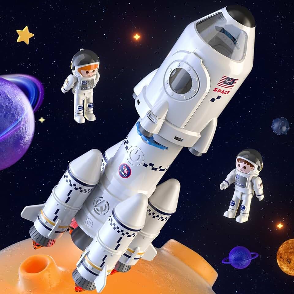 TEMI Space Shuttle Rakete Spielzeug für 3-9 Jahre Kinder, 5-in-1 STEM
