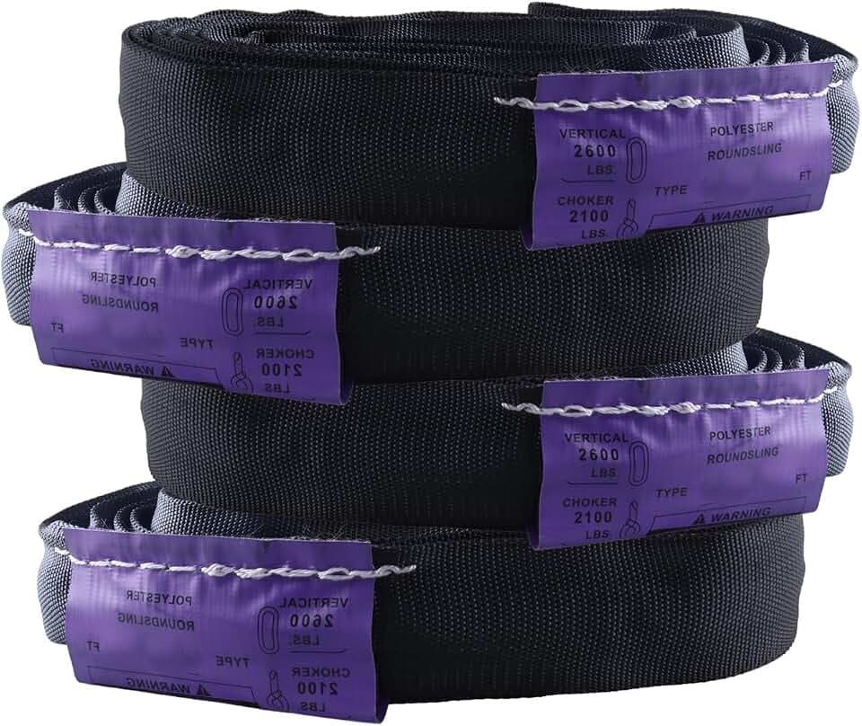 Black Spanset 8FT Endless Round Sling 4pcs Heavy Duty Lifting Straps Polyester -2,600 lb. Vertical Capacity, 5,200 lbs Basket Aerial Circus or Strage Use (Puple -Vertical Capacity 2,600 lbs, 8FT)