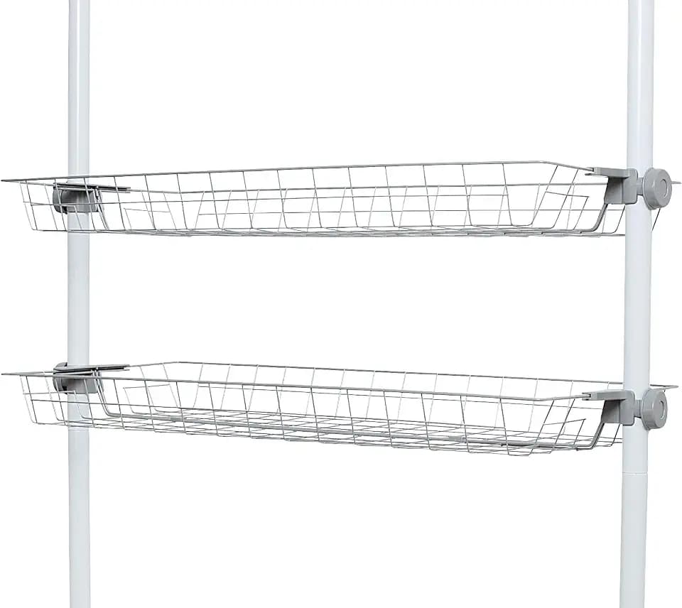 WENKO Aufbewahrungskorb Herkules, 2er Set Ergänzungs-Korb für individuell verstellbares Ordnungssystem, Ablage als Erweiterung zum Teleskop-System Herkules, 94 x 8 x 38 cm, aus Metall in Grau