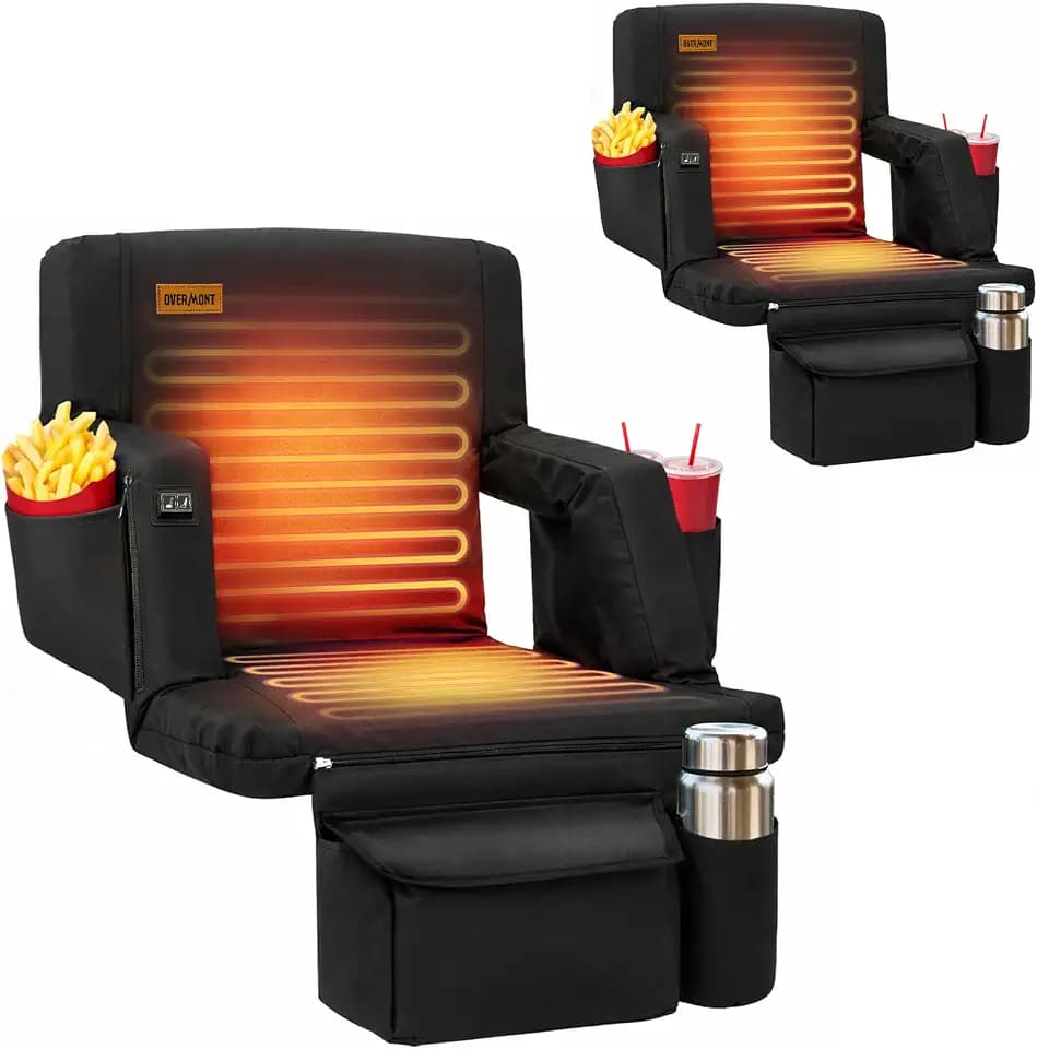 Overmont Heated Stadium Seats 2 Pack with Back Support, Dual-Zone Heat