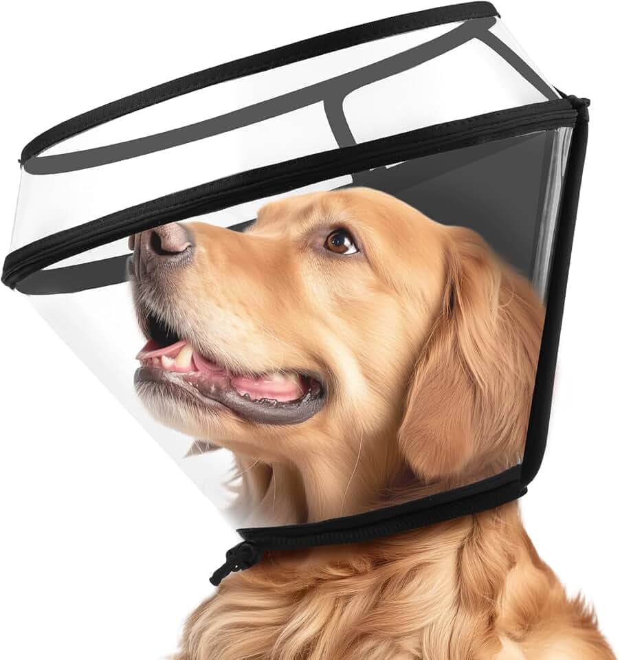 Halskrause Hund Weich,Transparenter 2-in-1 klappbarer Leckschutz-Kragen für Hunde,Verstellbarer Leckschutz-Kragen, atmungsaktives Elisabethanisches Hundehalsband für kleine bis große Hunde (XL)
