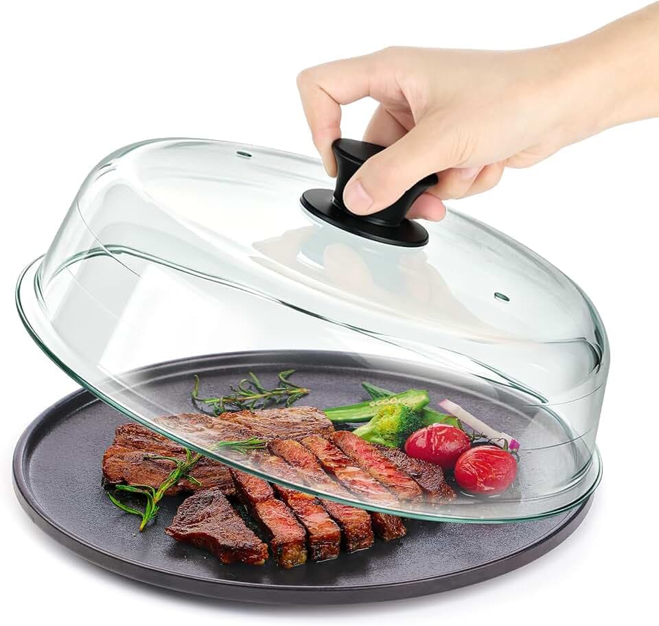10" Glass Microwave Splatter Cover for Food, Plate Splatter Guard Lid