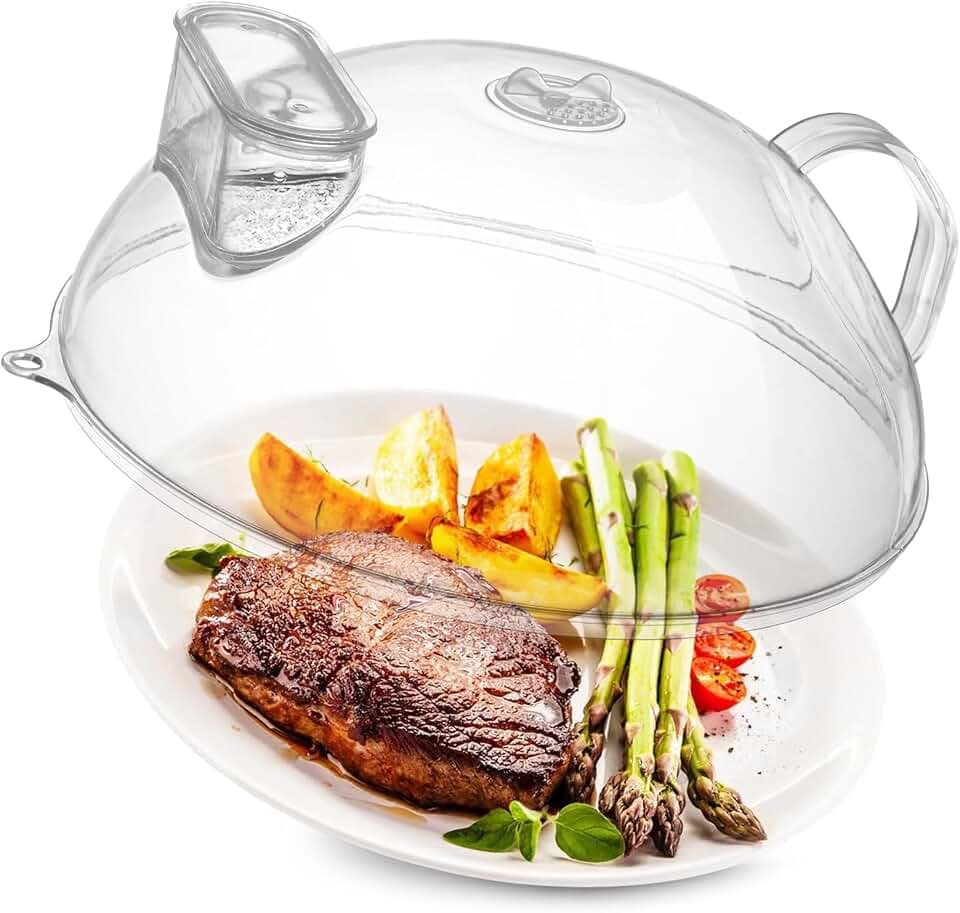 10" Clear Microwave Splatter Cover Water Steamer Integrated Handle