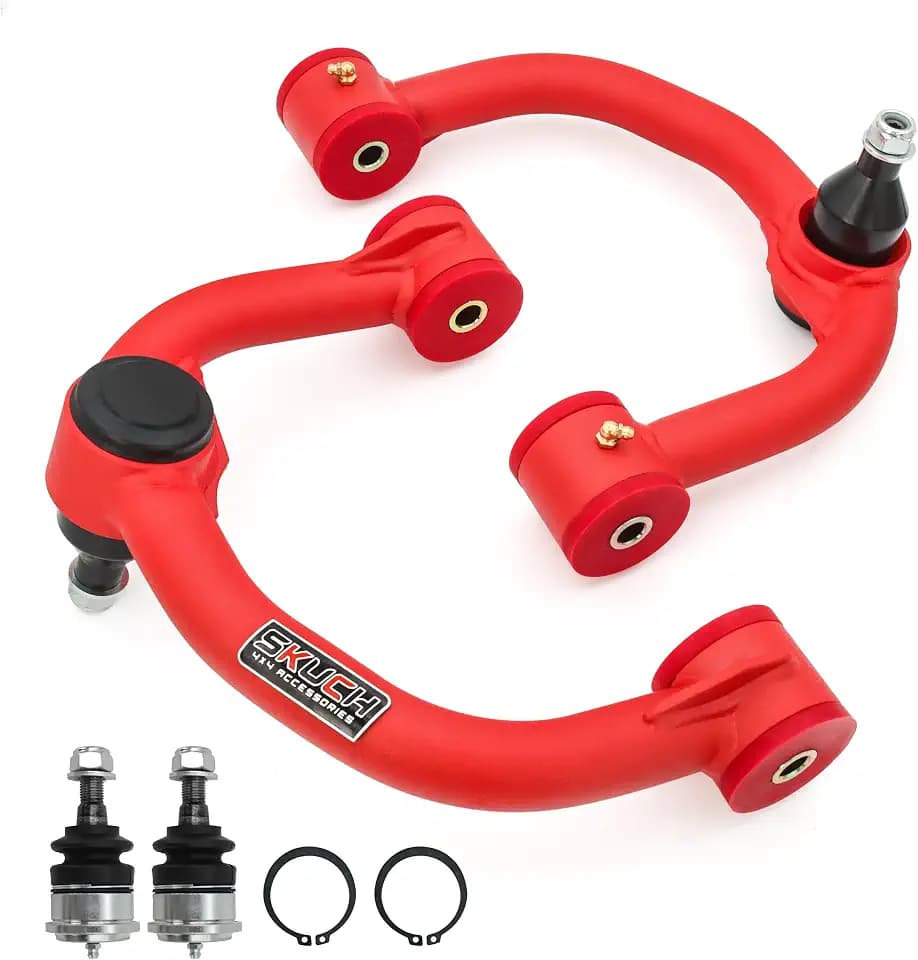 2-4" Lift Upper Control Arms for 2004-2020 Ford F150, Tubular Control Arms Replacement OEM Factory Arms, PU Bushing, 2 Replacement Ball Joints, Wrinkle Red