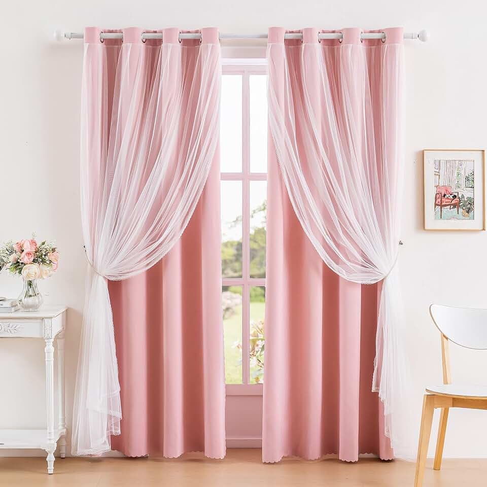 Anytime Double Layer Blackout Curtains 2 Panels，52Wx95L，Blush Pink