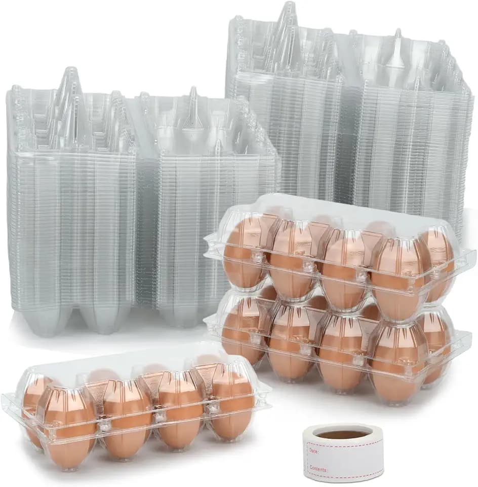 100 Pack Plastic Egg Cartons Cheap Bulk 8 Count, Clear Egg Trays 2x4 Grids