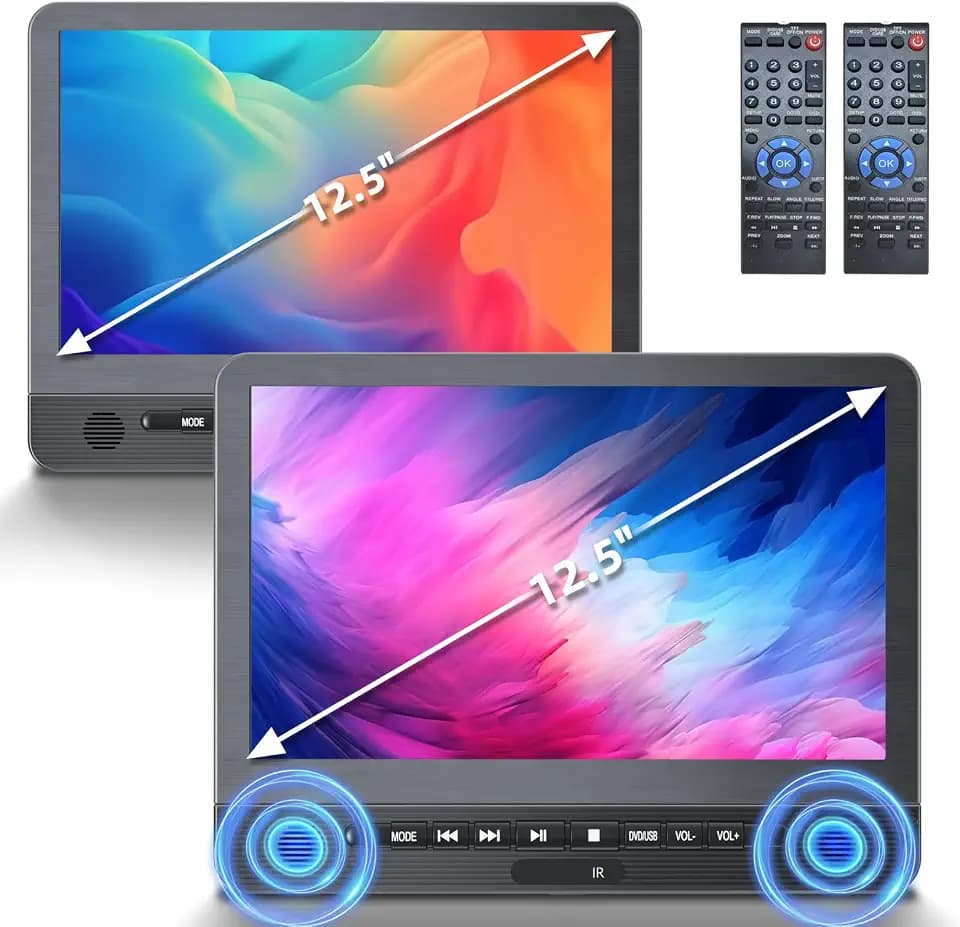 DESOBRY 12.5 Inch Dual Car DVD Player, Support USB/Sync TV