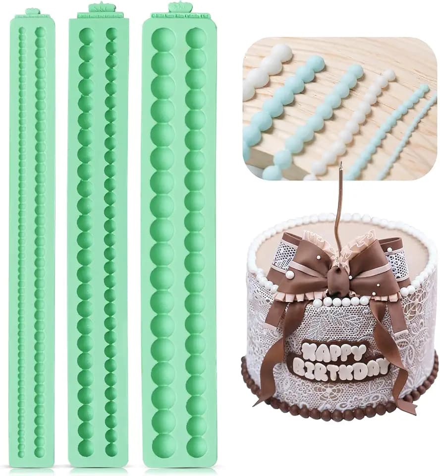 KALAIEN Pearl Silicone Mold,Semi Sphere Fondant Border Molds,Knit Rope Silicone Mold Clay Mold with String Silicone Fondant Mold for Cake Decorating Bubbles Moulds Set of 3 (pearl)