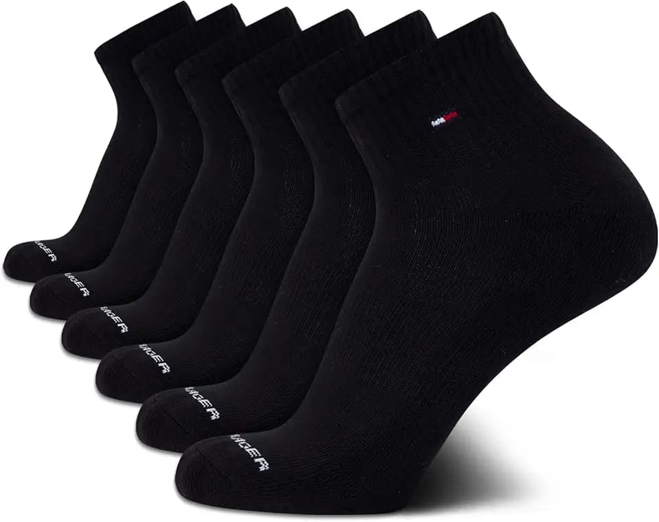 Tommy Hilfiger Mens 6 Pack Cotton Cushioned Quarter Socks Arch Support