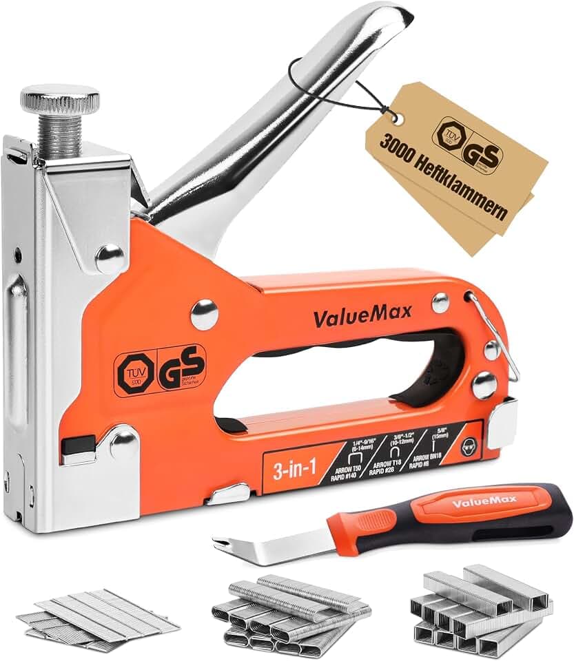 ValueMax 3-in-1 Handtacker Set mit 3000 Klammern, TÜV GS geprüft