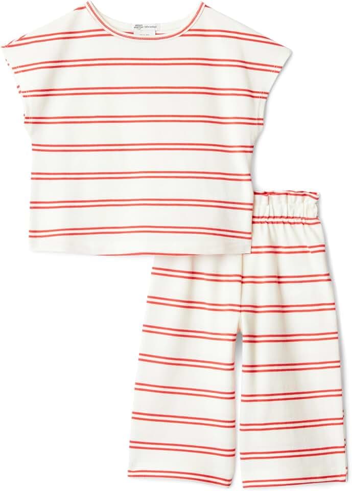 Amazon Essentials x Sofia Grainge Toddlers and Baby Girls' Cotton Pique Short Sleeve T-Shirt & Pants Play Set