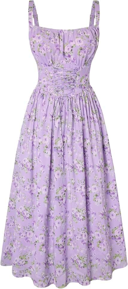SCARLET DARKNESS Sommerkleid Damen Lang Spaghettiträger Strandkleid Ärmellos Blumendruck Chiffonkleid mit Taschen