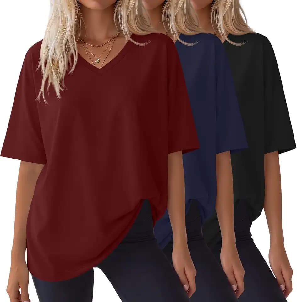 3 Pack Women's Oversized V Neck Shirts