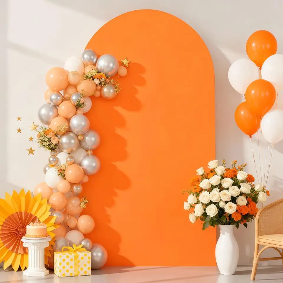 6FT Orange Arch Backdrop Cover - Polyester Fitted Wedding Arch Stand Covers Round Top Chiara Arch Backdrop Cover for Birthday Party Banquet Photo Background Decoration
