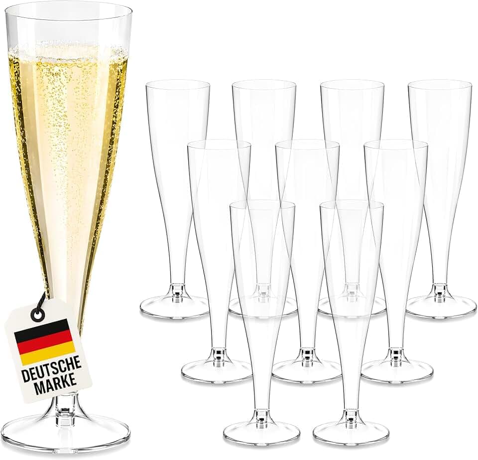 WELLGRO Sektgläser Set aus Kunststoff 100ml mit Eichstrich Sektkelch glasklar BPA-frei Mehrweg Wiederverwendbar Champagner Prosecco, Stückzahl:30 Stück