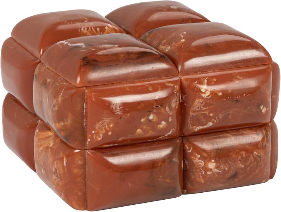 Creative Co-Op Square Marbled Resin Studded Box, Amber