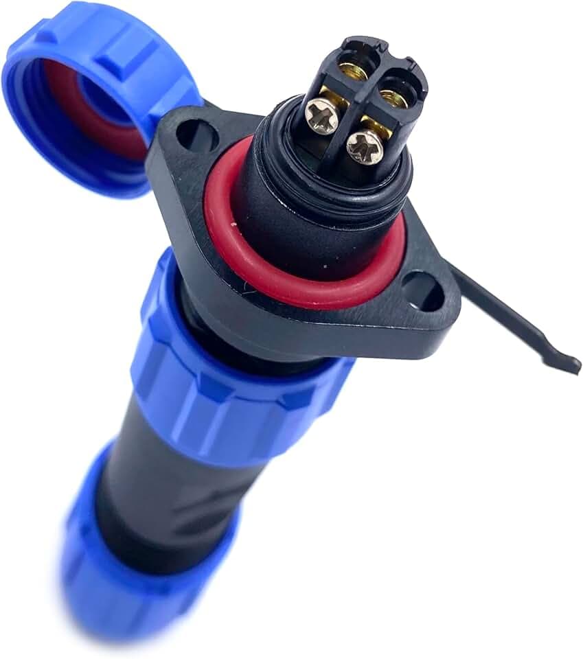 Anschlussstecker Luftfahrtstecker SP13 2 Polig, Lötfreier 2 Löcher Flansch Aviation-Stecker IP68 Wasserdichter und Staubdichter Luftfahrtstecker für Außenlampen 250V 13A (14AWG Kabel Schraub-Crimp)