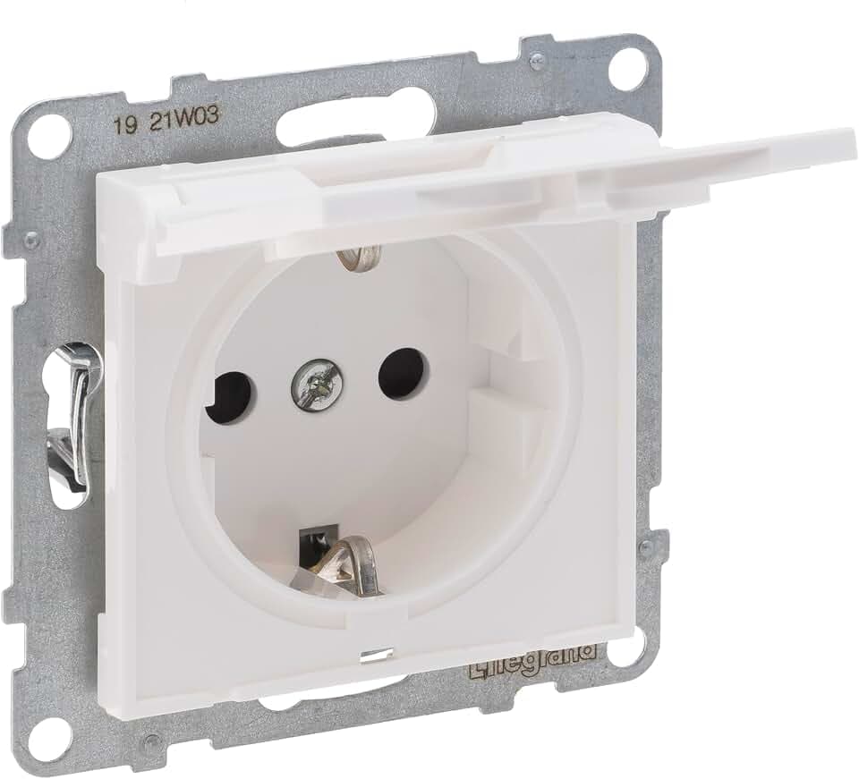 LEGRAND, SEANO Schutzkontakt-Steckdose mit erhöhtem Berührungsschutz und Klappdeckel IP21, Steckklemmen, 16 A, 250 V, Farbe: Ultraweiß, 765123