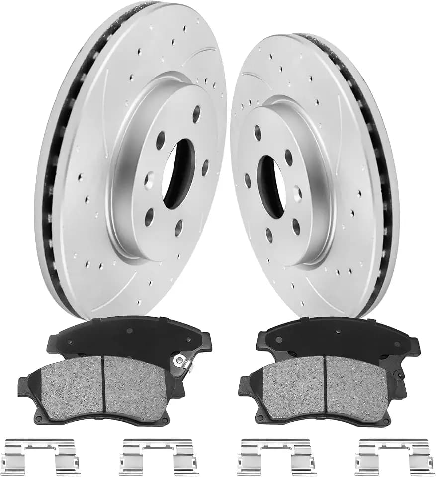 Front Brake Pads and Rotors Kit for Cruze [ 2011-2015 ], Geomet Coated Brake Kit, Drilled and Slotted Brake Rotors Pads [ 10.9in ], Automotive Replacement Brake Kits 55185 D1522