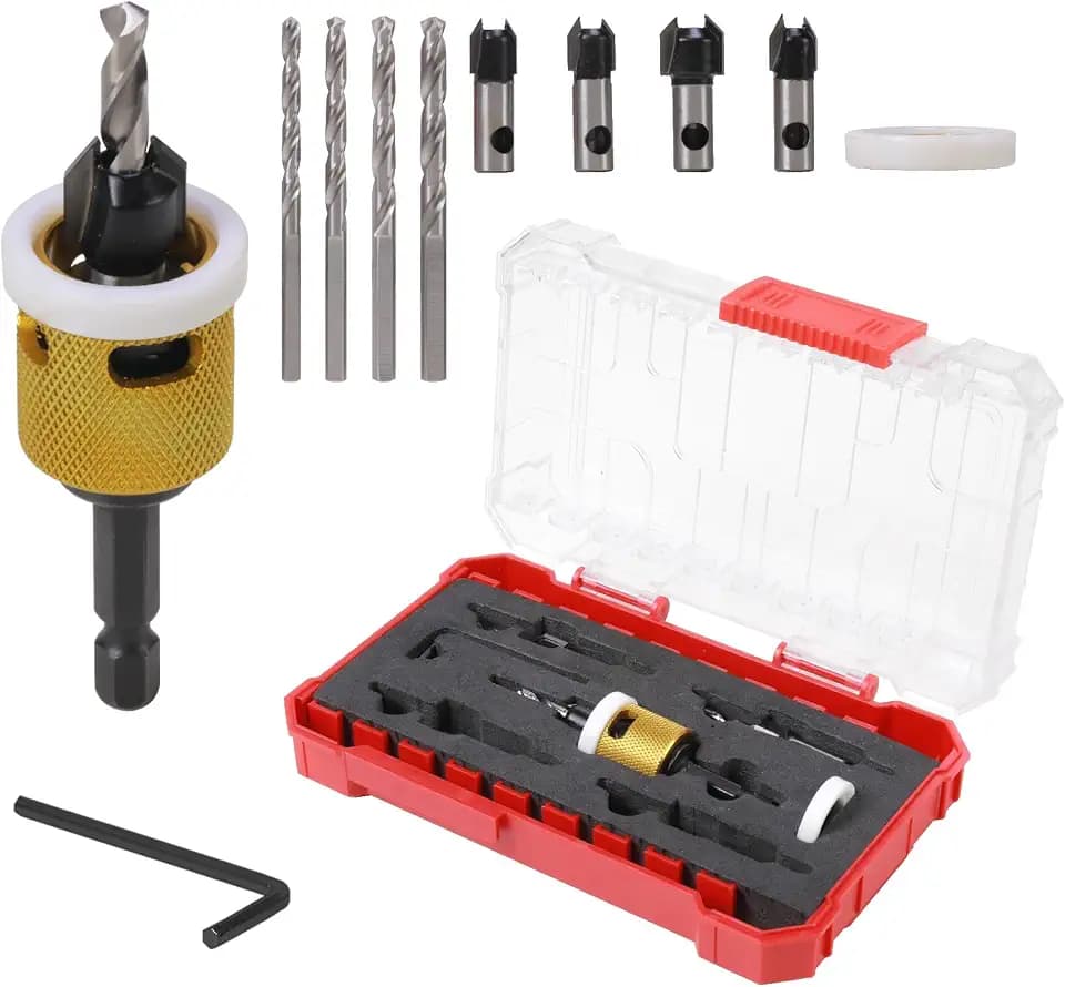 Carbide Tipped Countersink Drill Bit Set with Depth Stop, Hex Shank