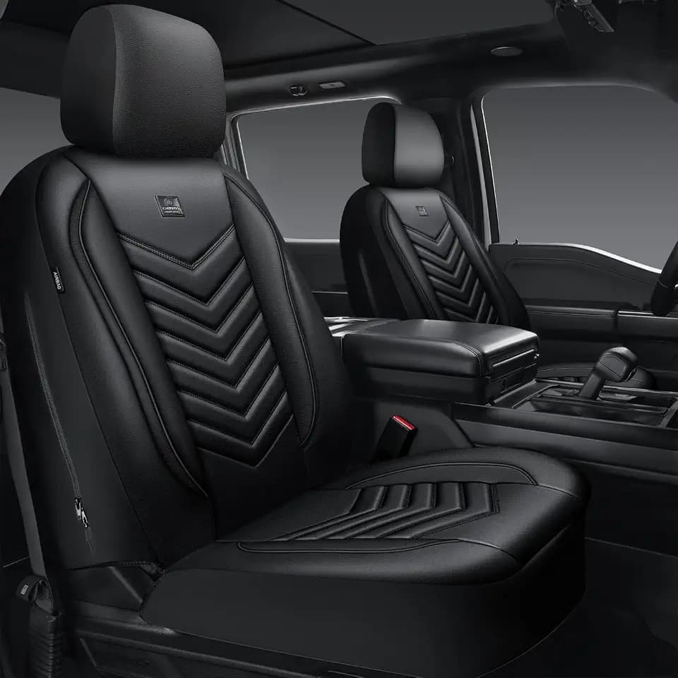 CAR PASS 3D Foam Faux Leather Seat Covers Front Seats,Waterproof Leather Front Seat Cover for Cars,Luxury Universal Fit for SUV Truck Sedan Automotive, Armrest Airbag Compatible Anti-Slip, Black