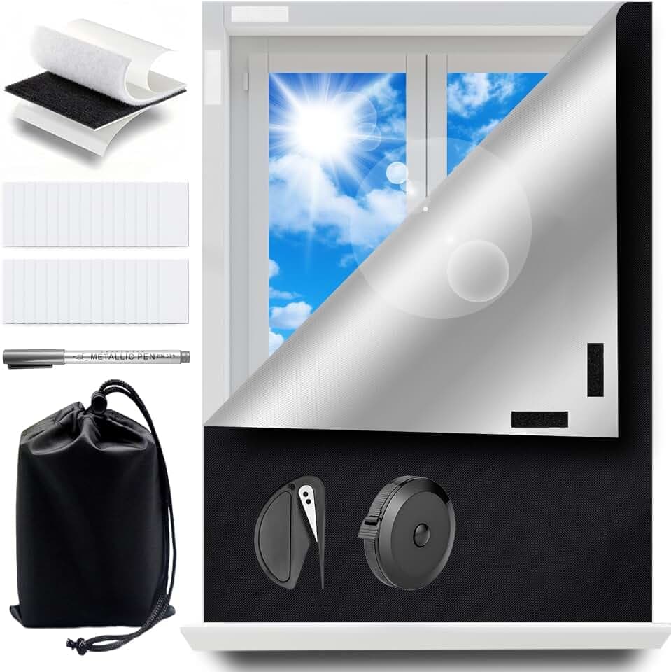 100% Undurchsichtig Verdunklungsvorhänge, 3m x 1.48m 420D Oxford Verdunklungsrollo Ohne Bohren, für Isolieren Fenster Rollos für Innen, Dachfenster Verdunkelung, Verdunklungsfolie für Fenster