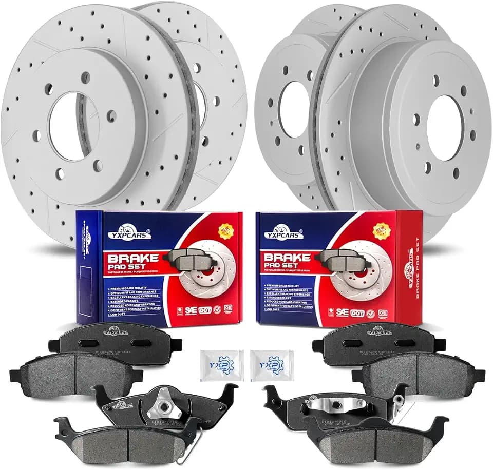 Front & Rear Drilled Slotted Rotors and Ceramic Disc Brake Pads Kit 6-Lugs for Lincoln Mark Lt 2006-2008, for Ford F-150 2004 2005 2006 2007 2008 (4X4 Models)