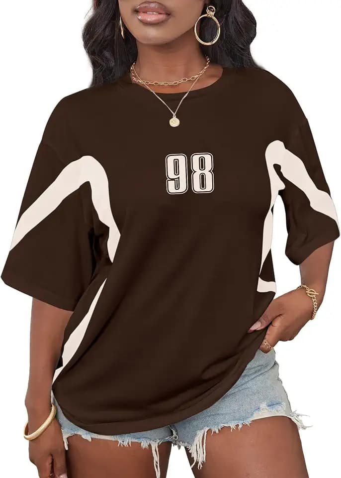 Hilinker Womens Oversized Color Block Graphic Tees